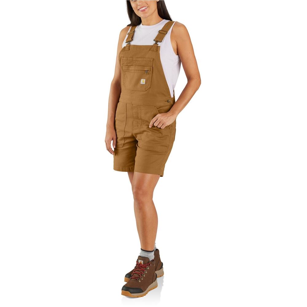 NWT Carhartt Women's Rugged Flex Relaxed Fit Canvas Shortall Brown, XS